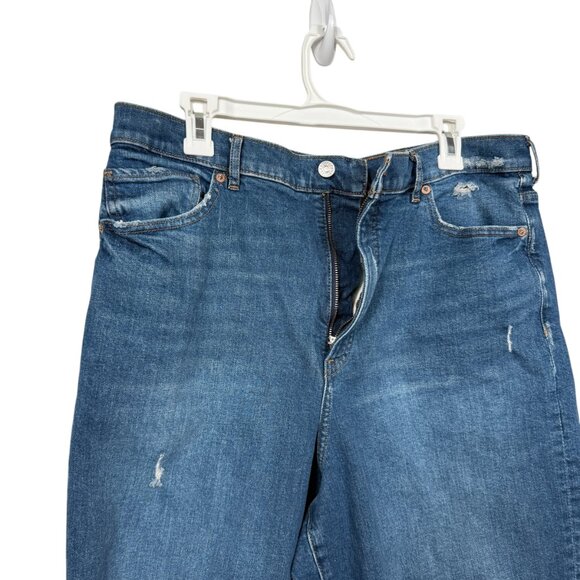 Express 90s Wide Leg Jeans Womens 16S 16 Short Blue Distressed Raw Hem High Rise - Picture 9 of 9